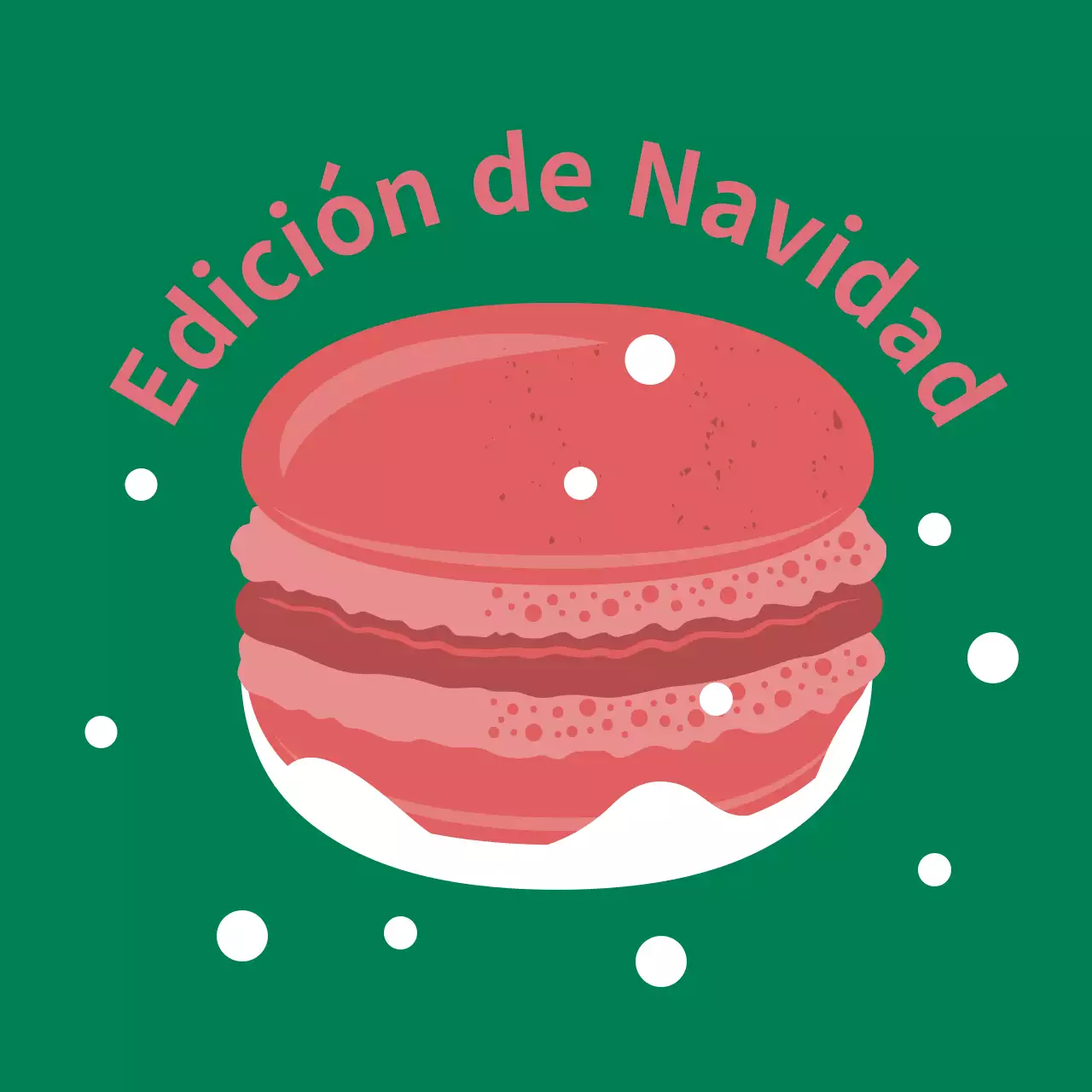 Rosa verde ilustración lindo navidad café postre macaron etiqueta