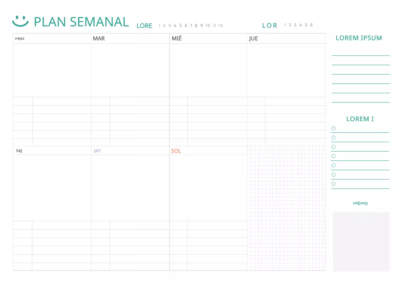 Tono blanco sencillo para las notas web del plan semanal