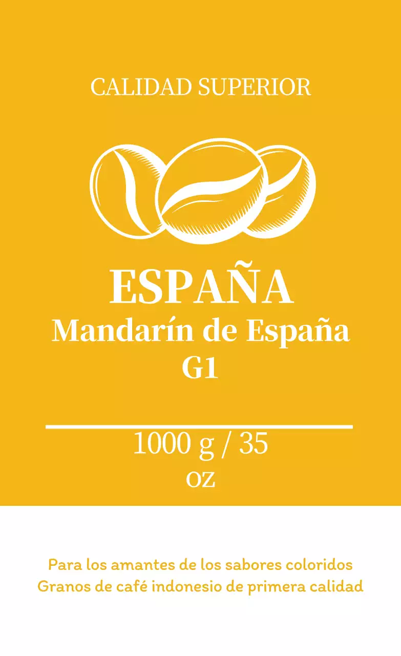 Etiqueta de granos de café con ilustración amarilla