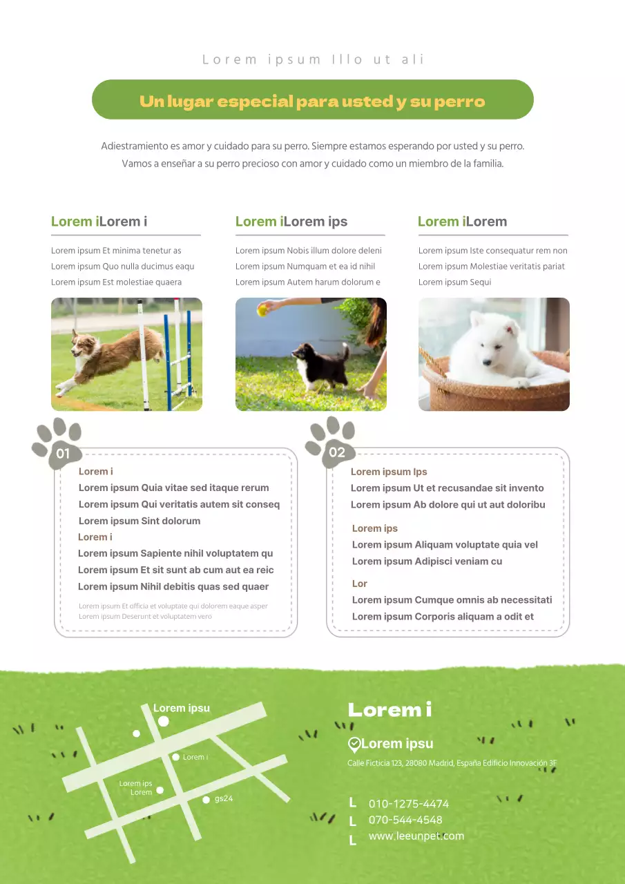 Promover un concepto ecológico, limpio y simpático para una escuela canina