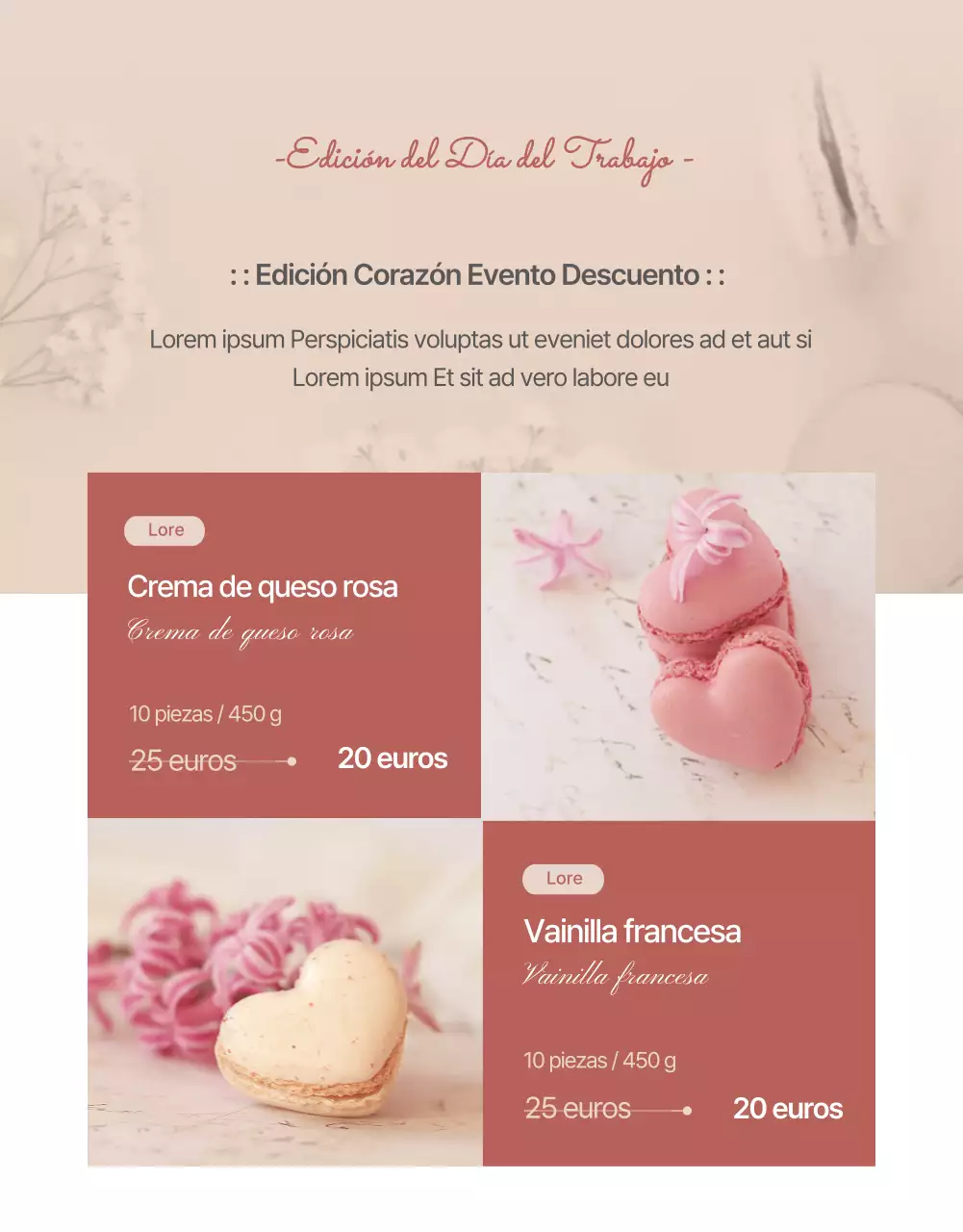 Macarons modernos para el Día Blanco en rosa y beige Resumen del producto