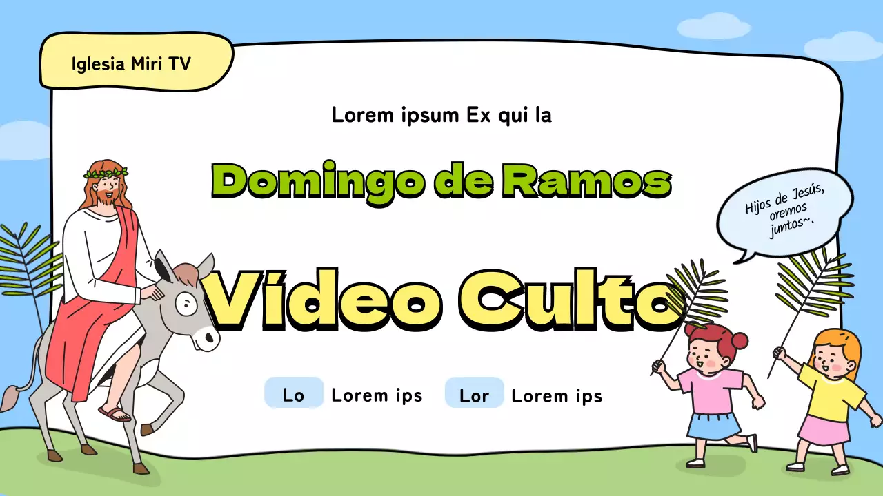 Miniatura en YouTube de un bonito vídeo ilustrado del culto del Domingo de Ramos en la iglesia