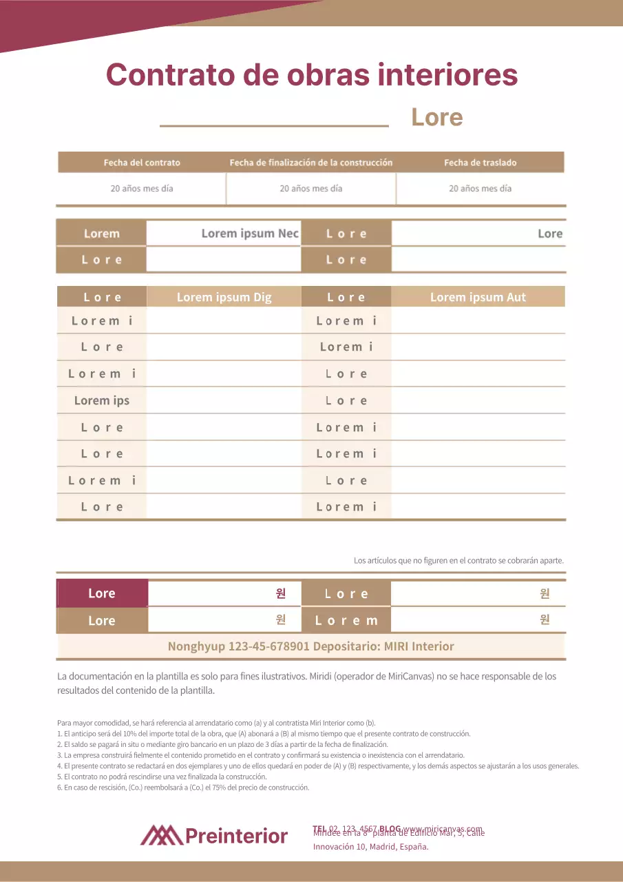 Carta de compromiso interior con un diseño sencillo en colores vino y oro