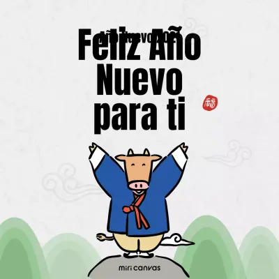 Ilustración de felicitación de Año Nuevo cuadrado de redes sociales en gris y azul