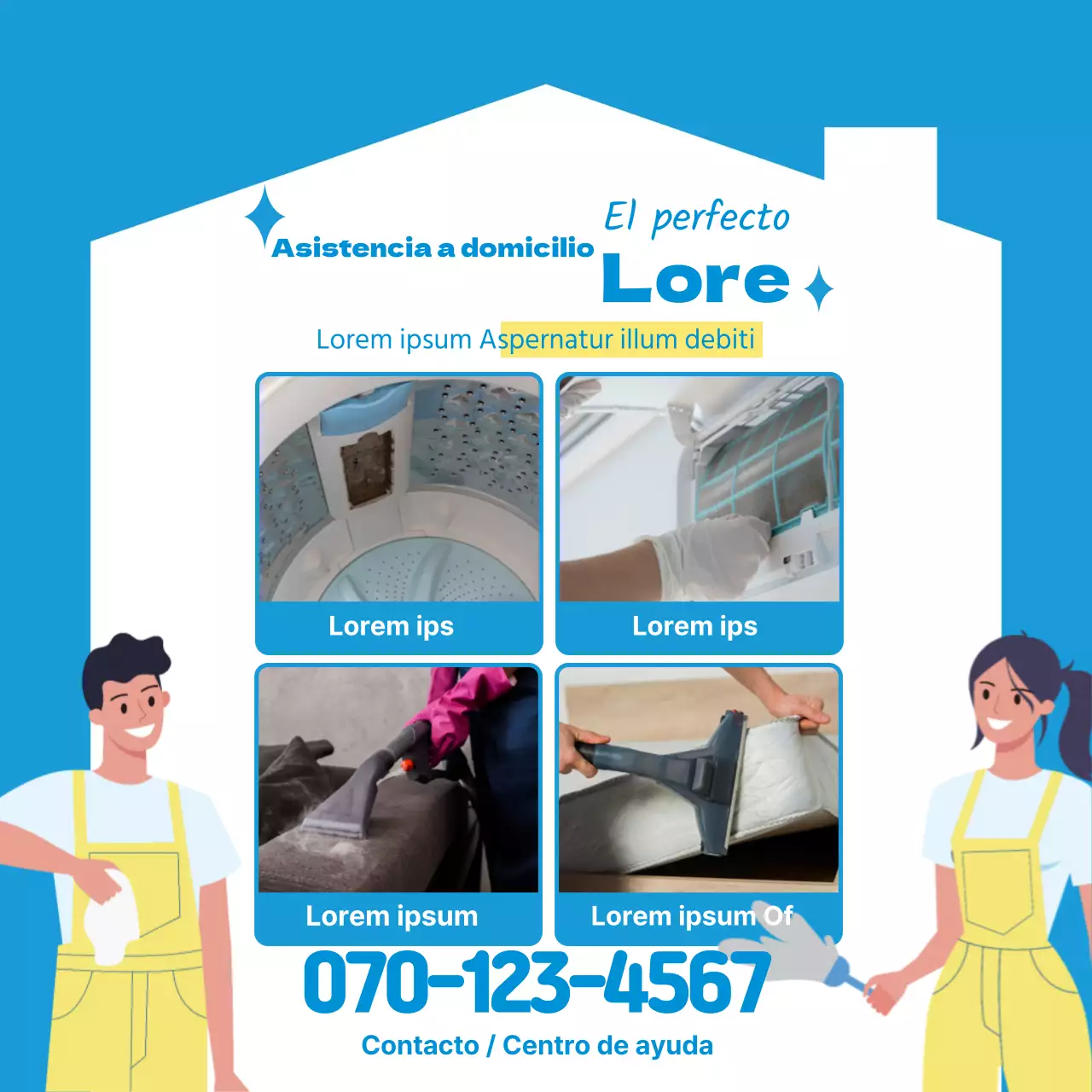 Promocione su servicio de limpieza a domicilio con una foto de ilustración azul