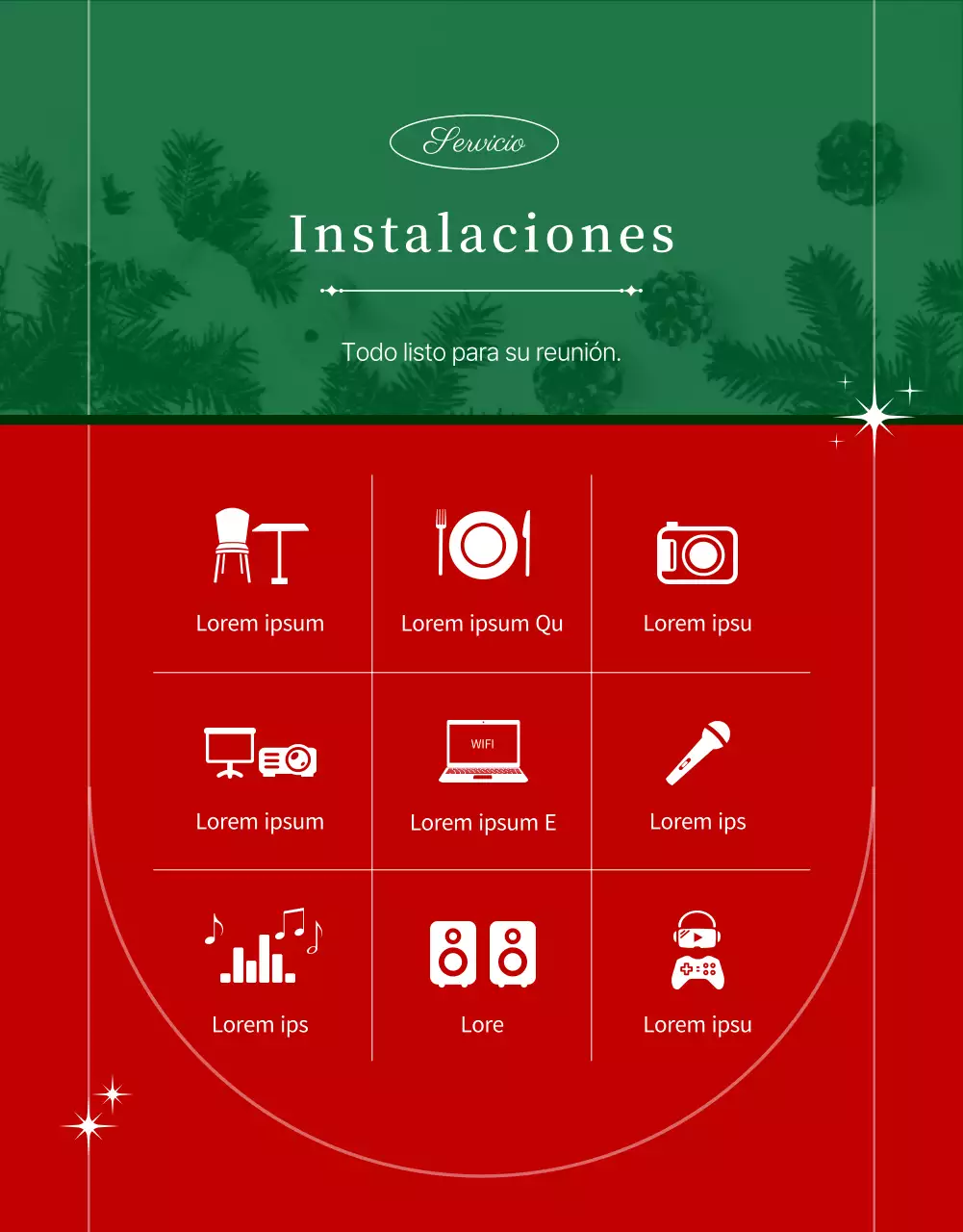 Presentamos el alquiler de espacios para reuniones navideñas en verde y rojo