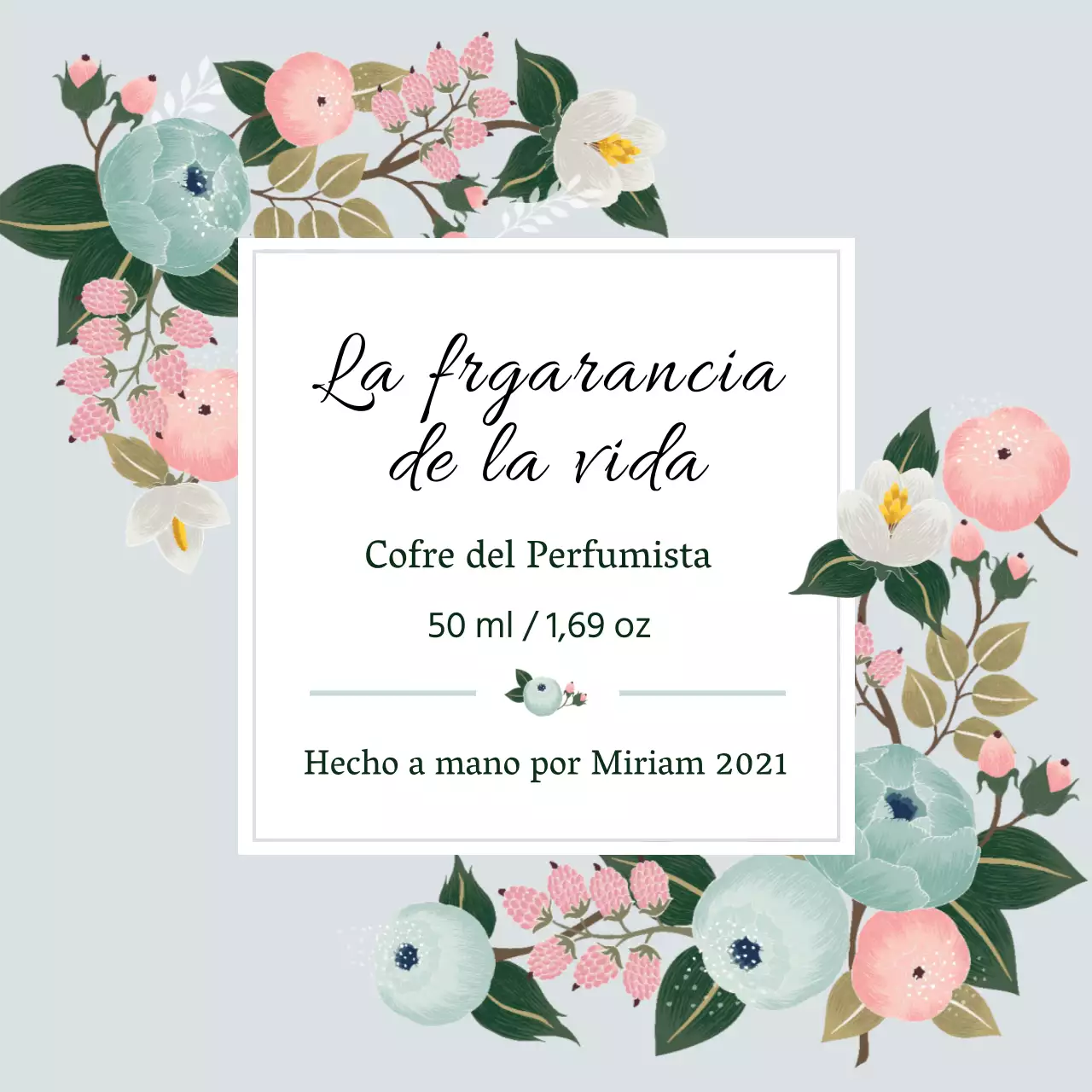 Etiqueta de perfume vintage con ilustración azul