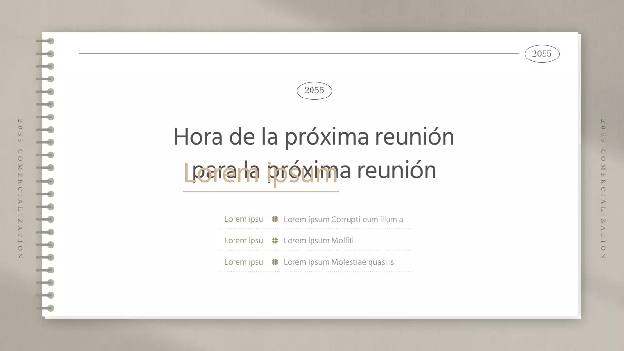 Actas de reuniones de estudios de marketing en forma de cuaderno beige sencillo