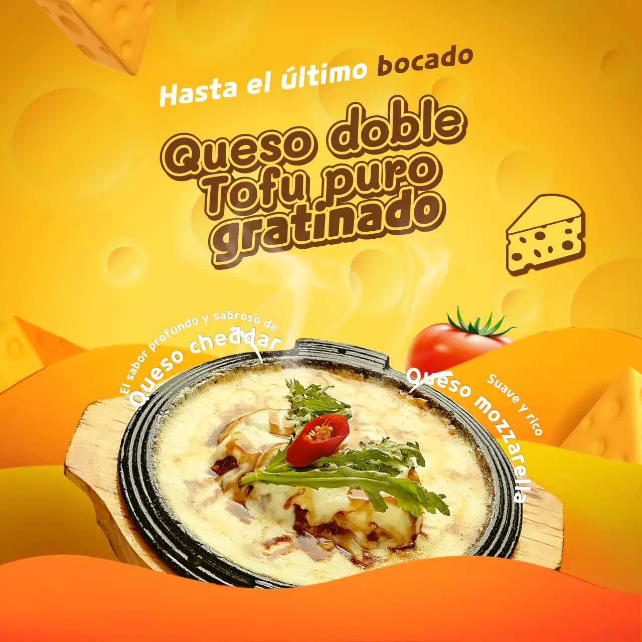 Tema gratinado de queso sundubu con un concepto de sabor amarillo