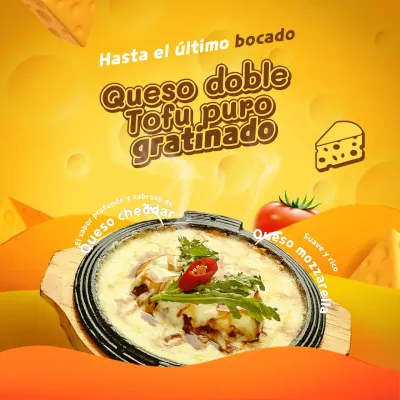 Tema gratinado de queso sundubu con un concepto de sabor amarillo