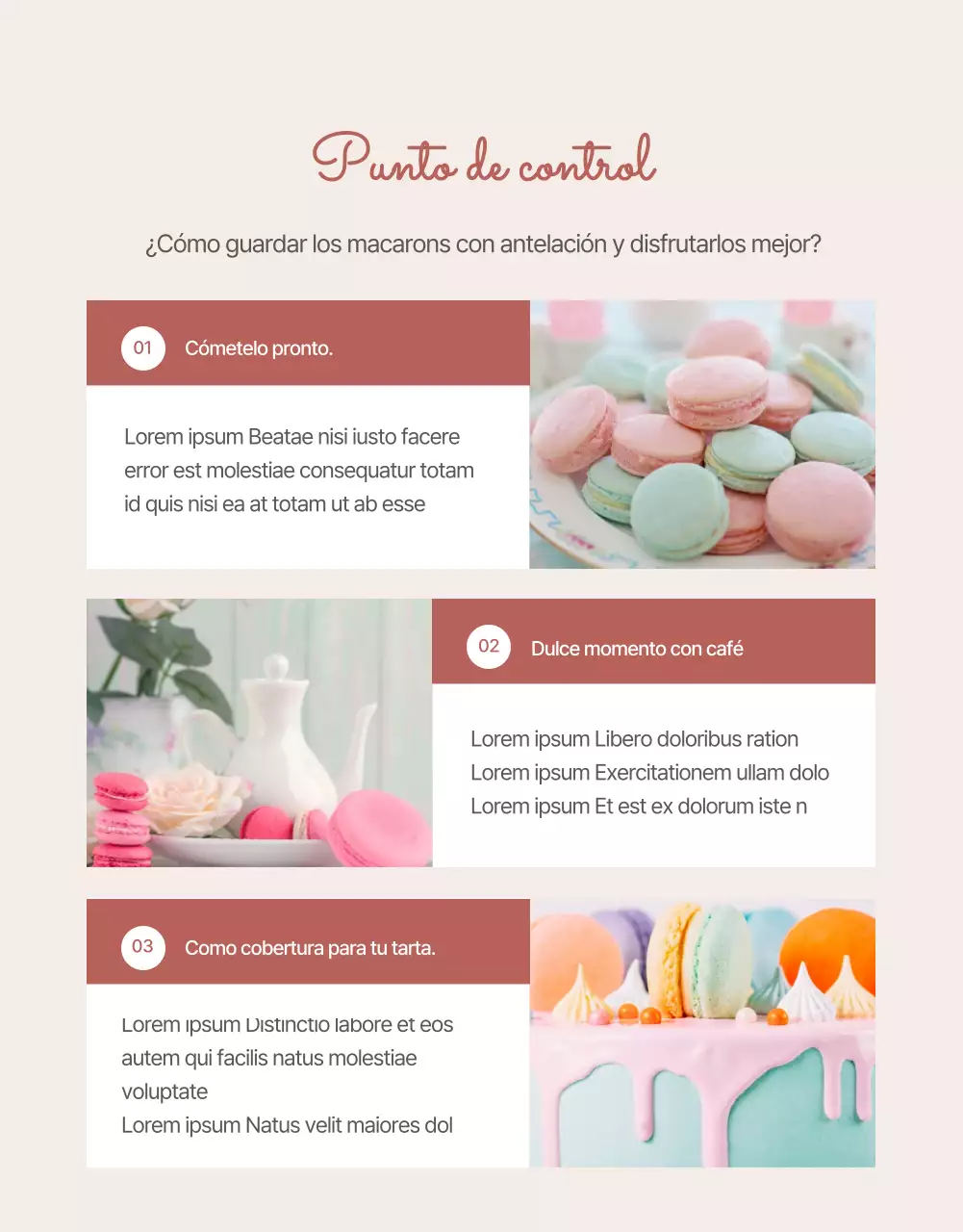 Macarons modernos para el Día Blanco en rosa y beige Resumen del producto