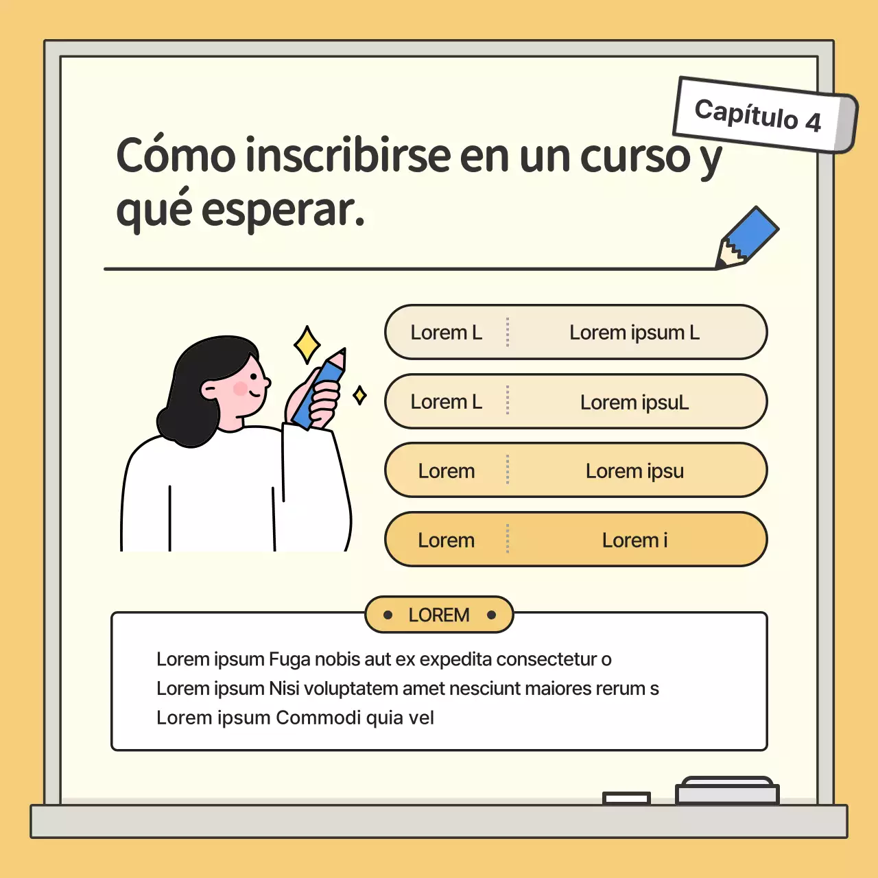 Conferencia de humanidades con ilustración de pizarra de estudiantes en amarillo y azul