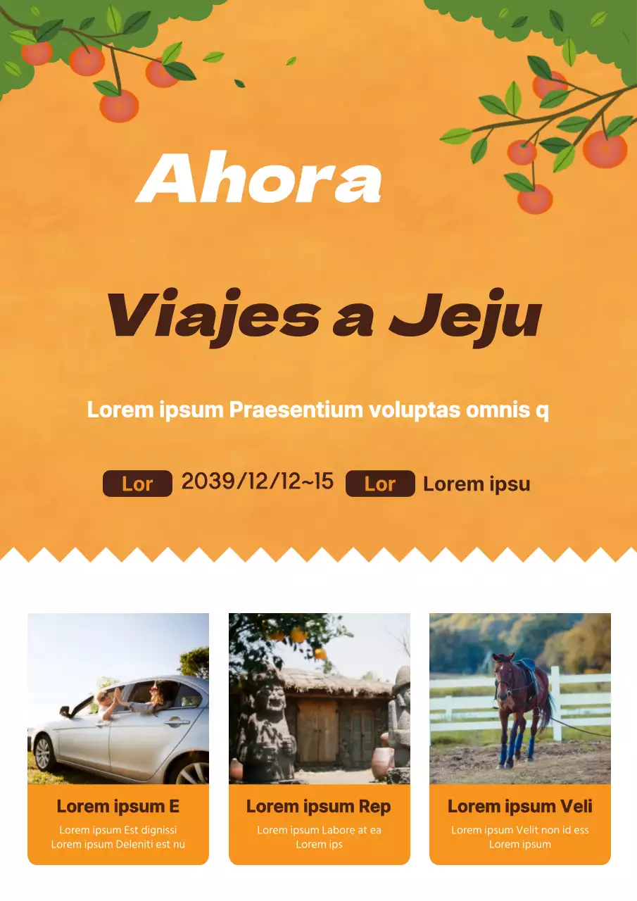 Folleto naranja y blanco para promocionar una oferta de descuento para agencias de viajes
