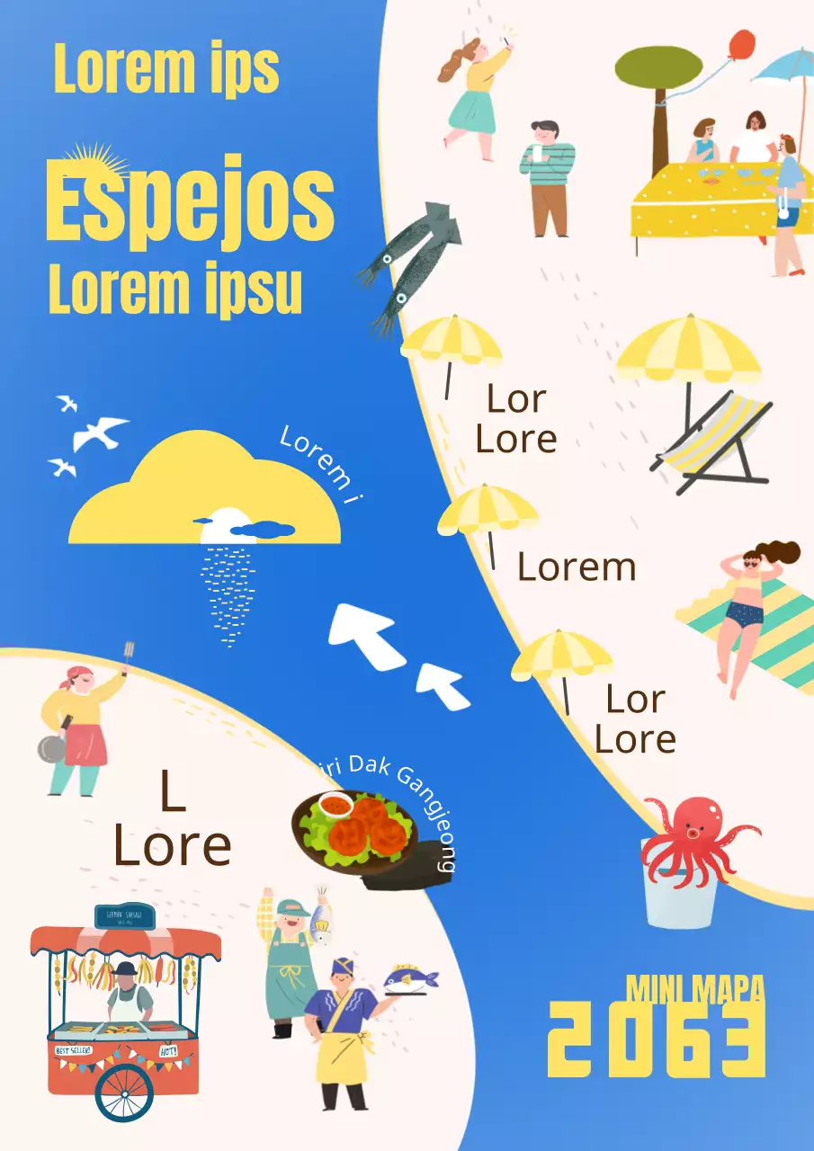 Mapa minimapa de destinos marítimos en azul y amarillo