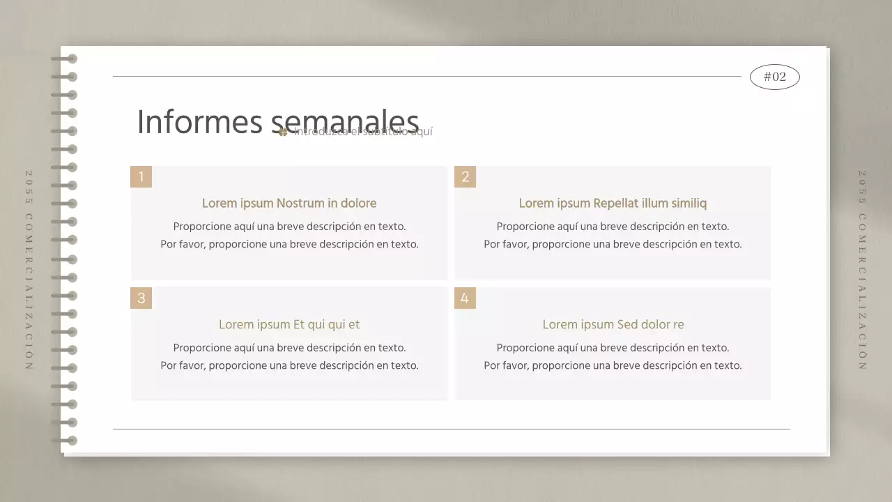 Actas de reuniones de estudios de marketing en forma de cuaderno beige sencillo