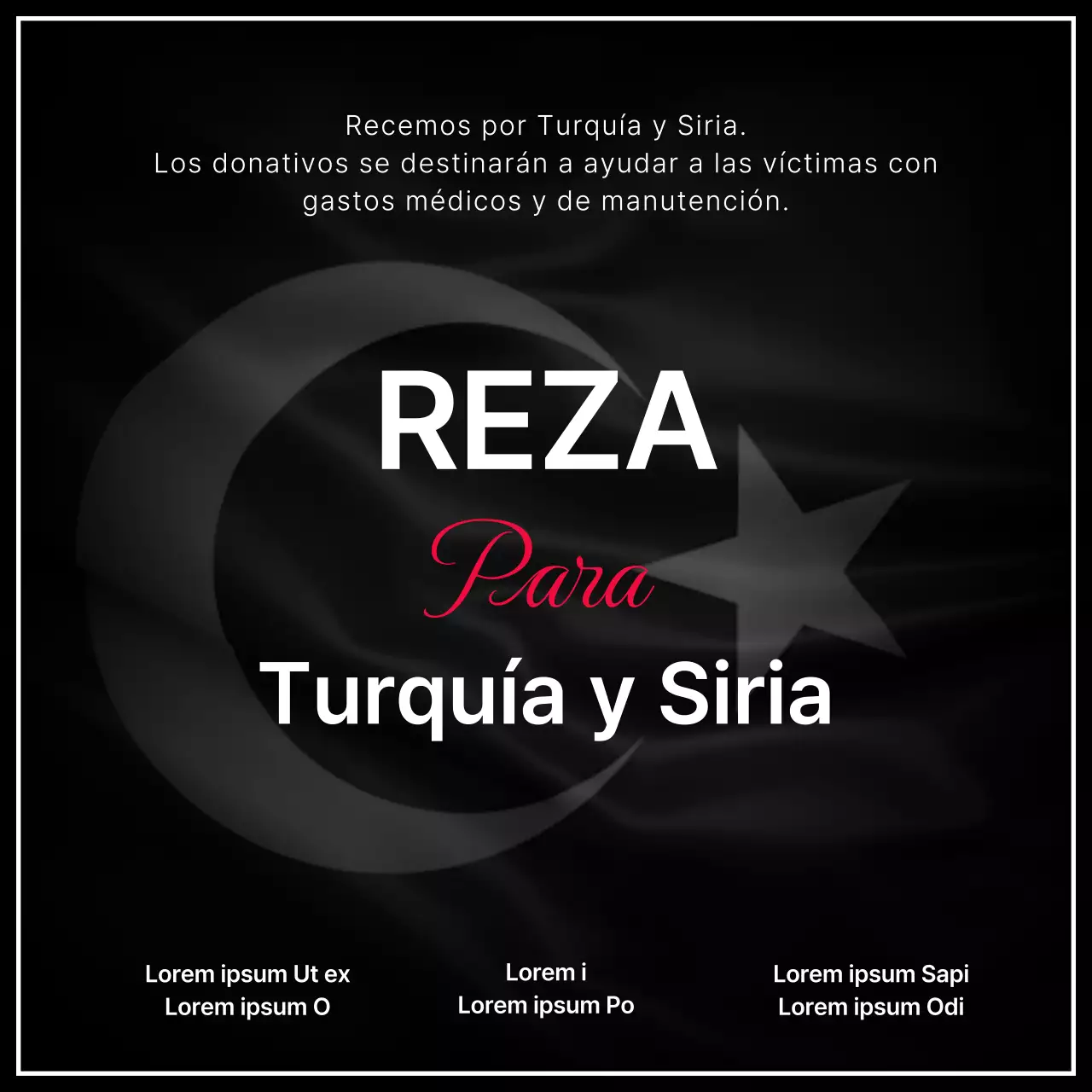 Instrucciones para donaciones en caso de terremoto con texto resaltado sobre fondo negro