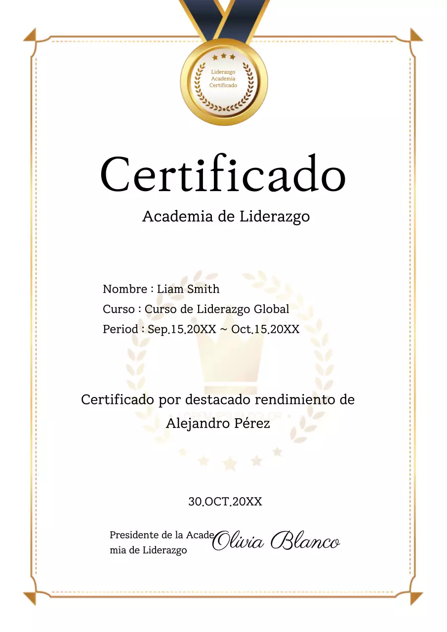 Certificado de la Academia de Liderazgo Formación Listado de empresas Plantilla de documento