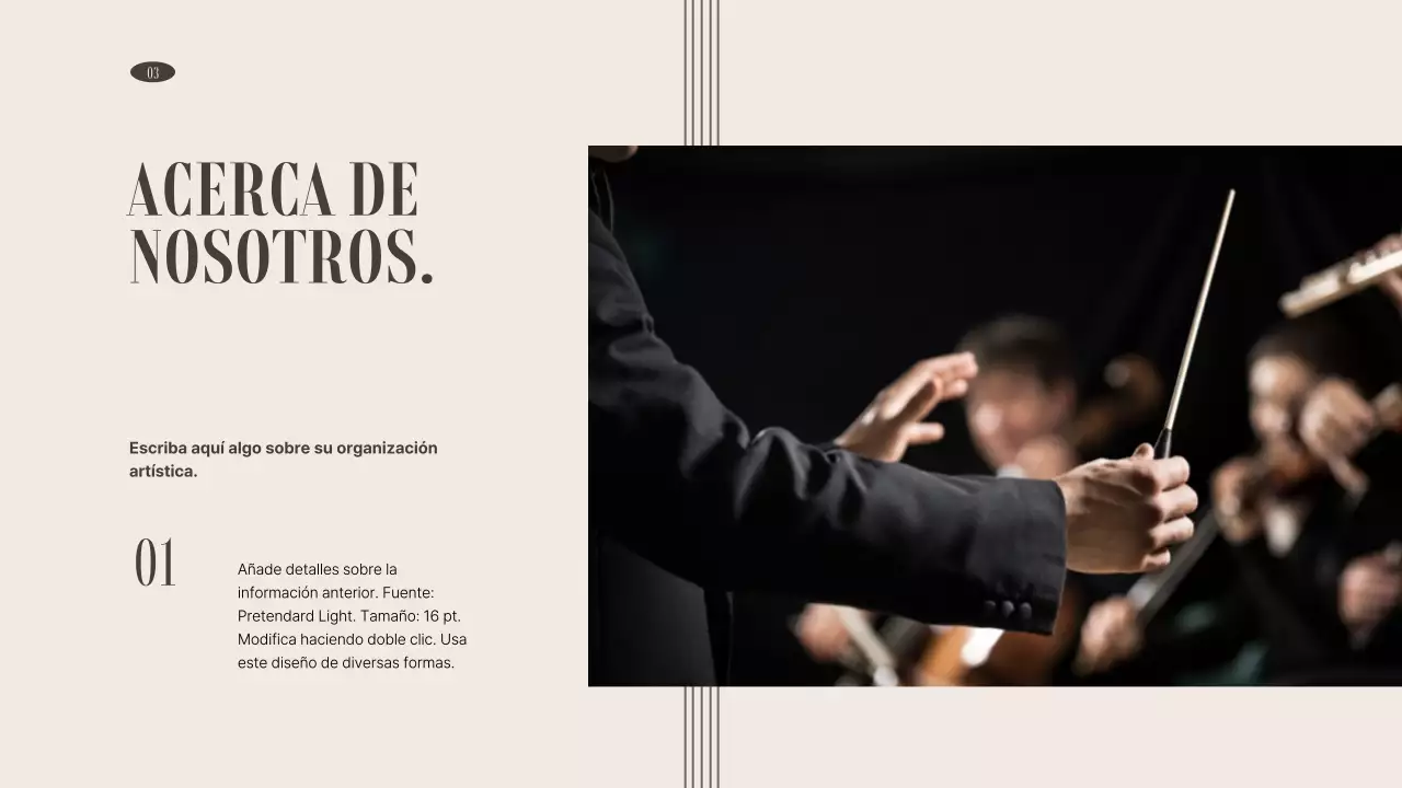 Cartera de organizaciones de artes escénicas en tonos marrones y apagados