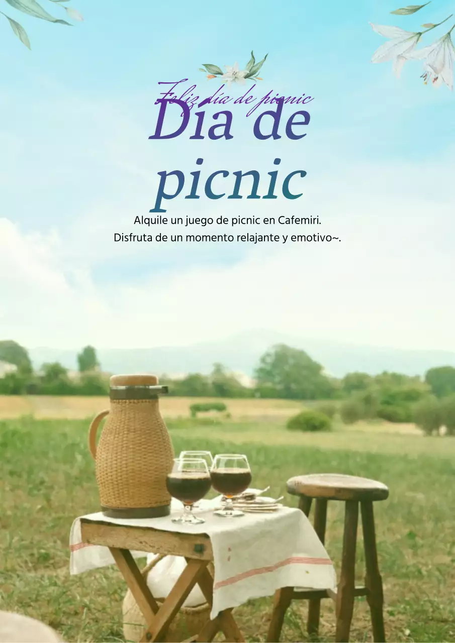 Promocione el alquiler de sets de picnic resaltando las fotos en azul y verde
