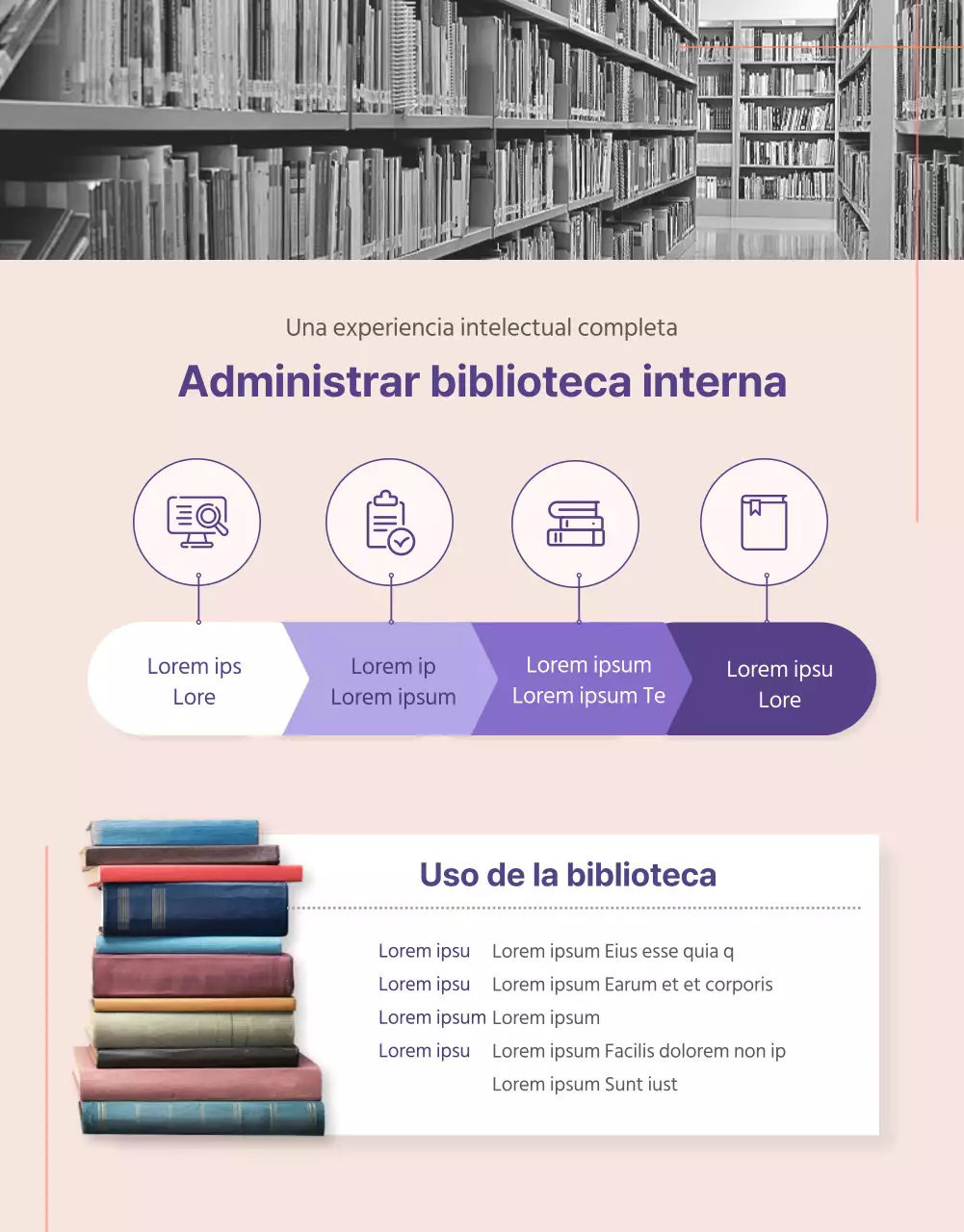 Detalles del programa corporativo en morado con toques naranjas