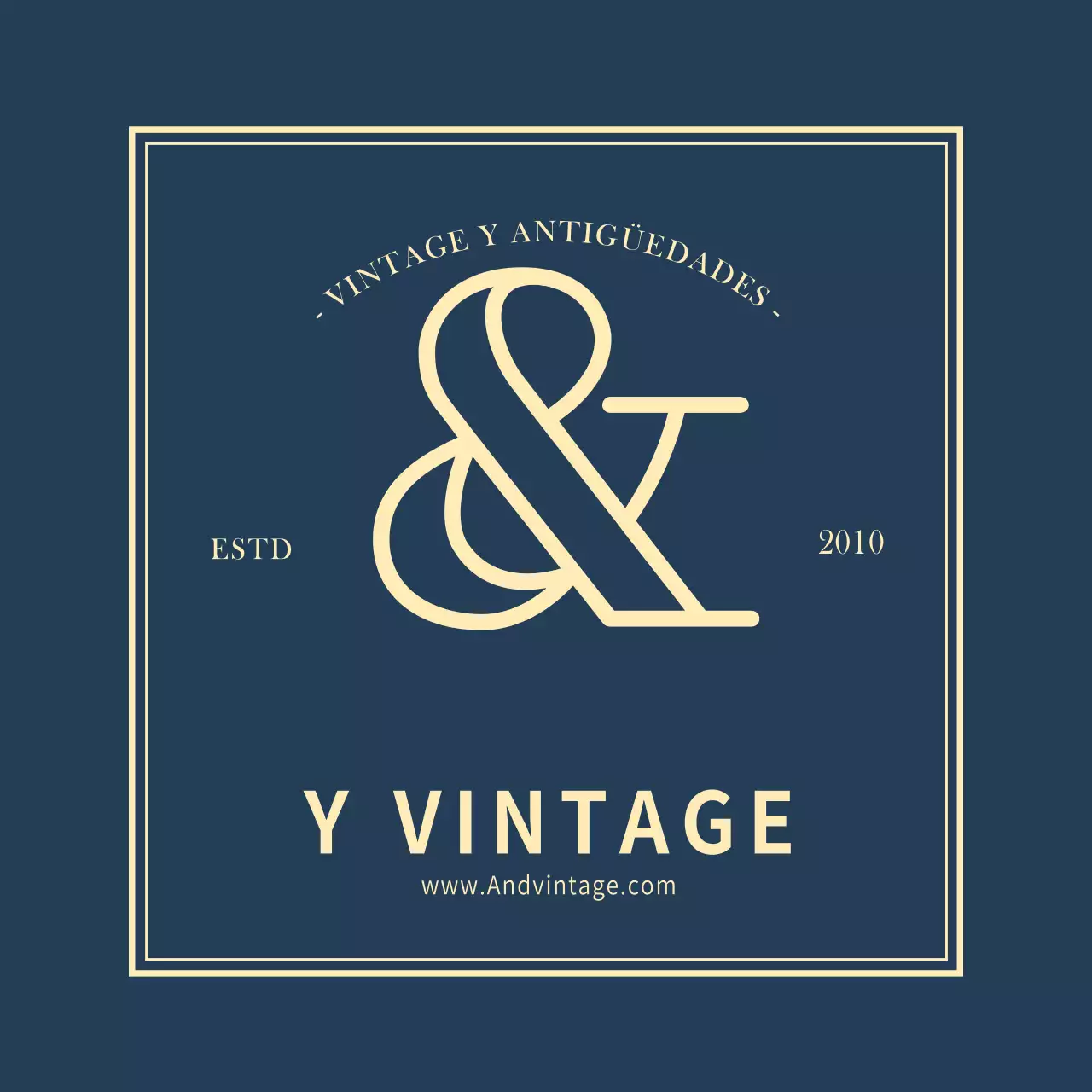 Sencillo rótulo vintage con logotipo de tienda en azul marino