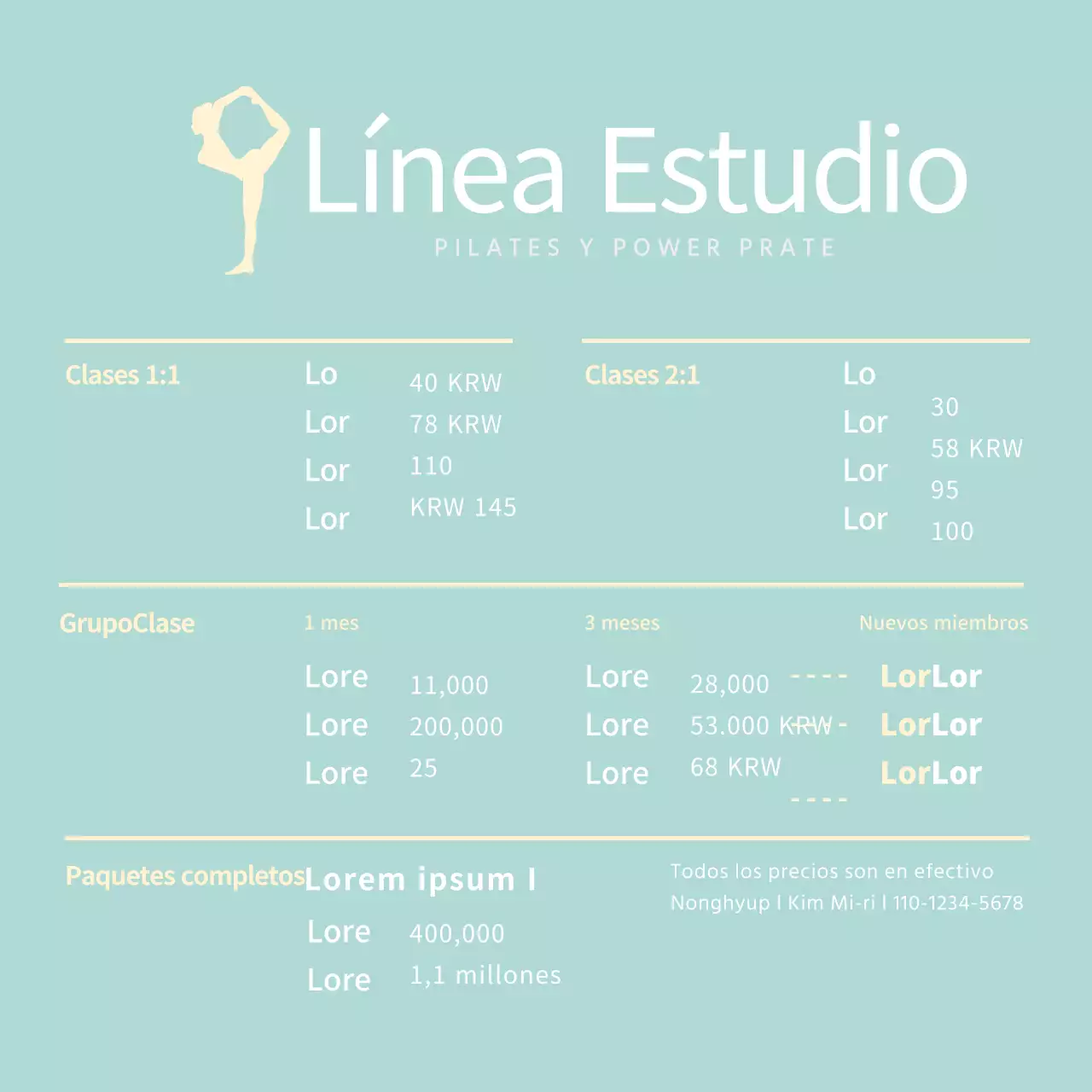 Mint Simple Pilates Tablero de Menú Soporte Acrílico