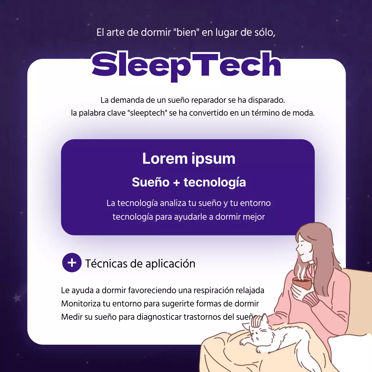 Proporcionar tecnología de sueño información técnica para el sueño dulce con tono azul signo de neón sensación