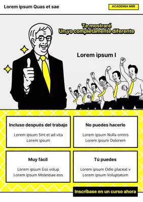 Divertido y sencillo folleto de escuela de inglés en amarillo y gris