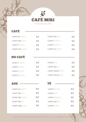 Ilustración botánica café menú cartel en marrón