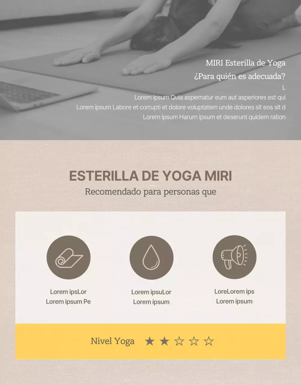 Promociona las esterillas de yoga naturales marrones y amarillas