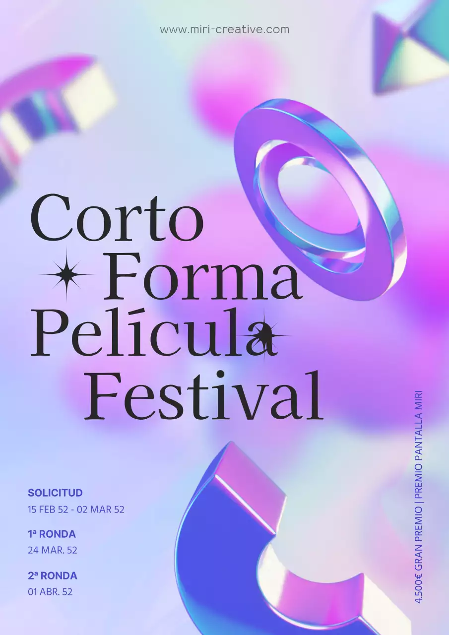 Festival de cortometrajes 3D holográficos en púrpura y azul