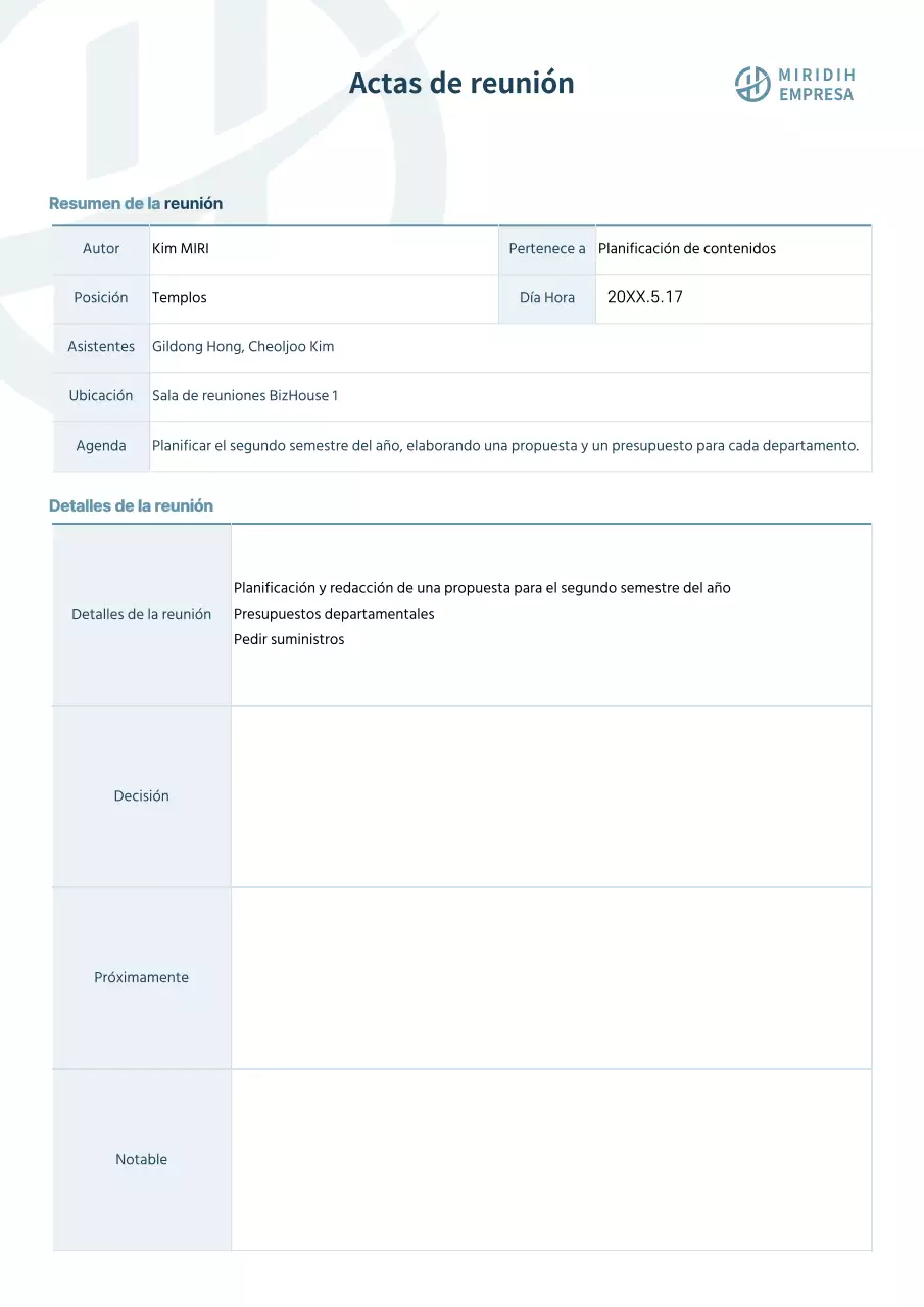 Actas de reuniones de empresa en formato corporativo sencillo