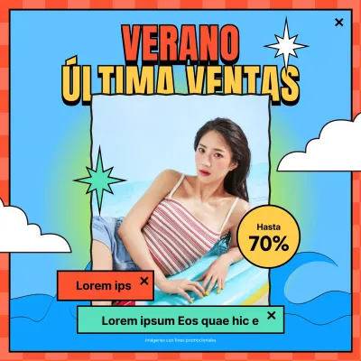 Rebajas de última hora en ropa de verano colorida y caricaturesca