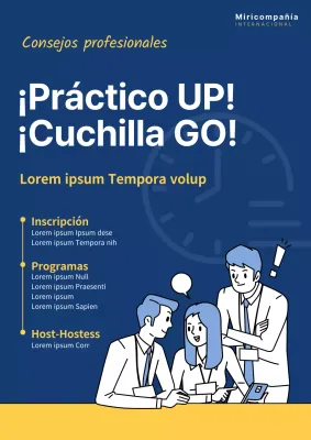 Webposter azul marino y amarillo de consejos para profesionales sobre el manejo de cuchillos