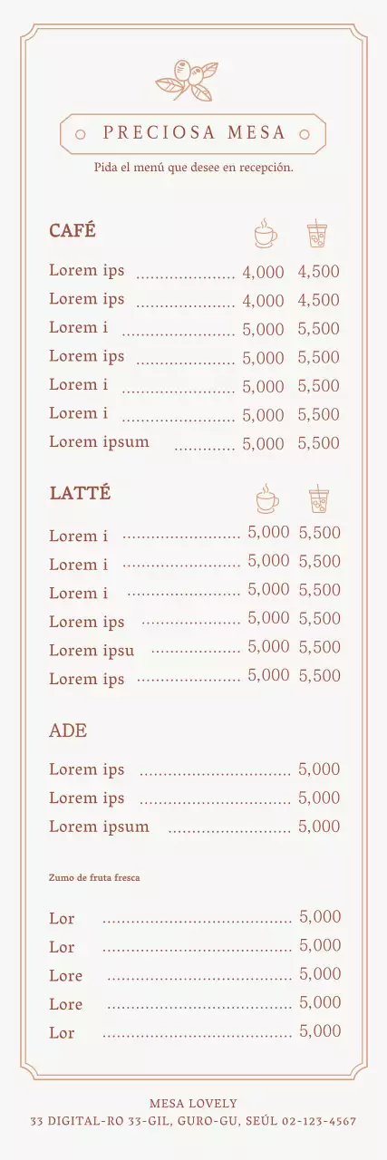 Una guía del menú del café con un concepto de marco emocional