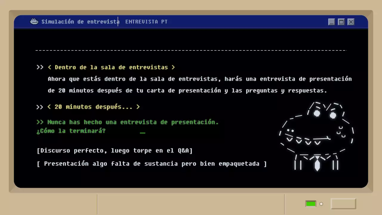 Simulación de entrevista de trabajo con un concepto de juego de barro negro retro