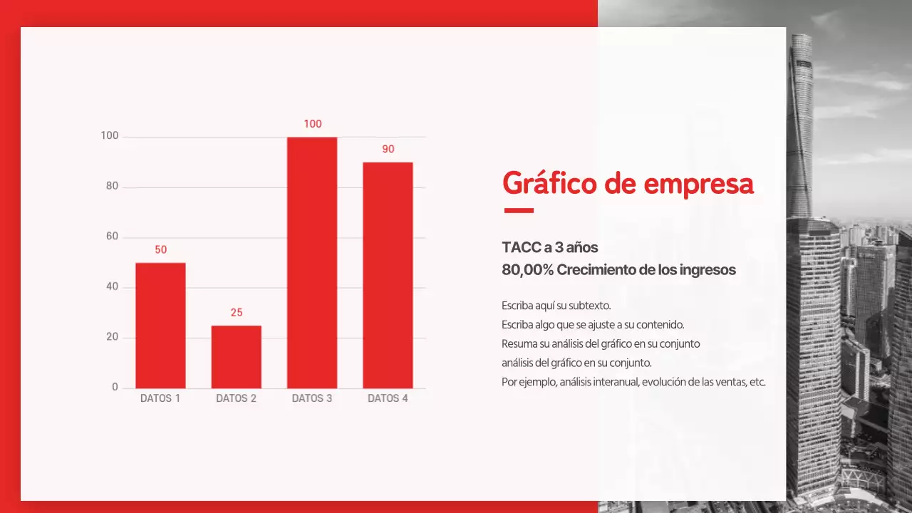 Gráficos de barras limpios con un concepto rojo