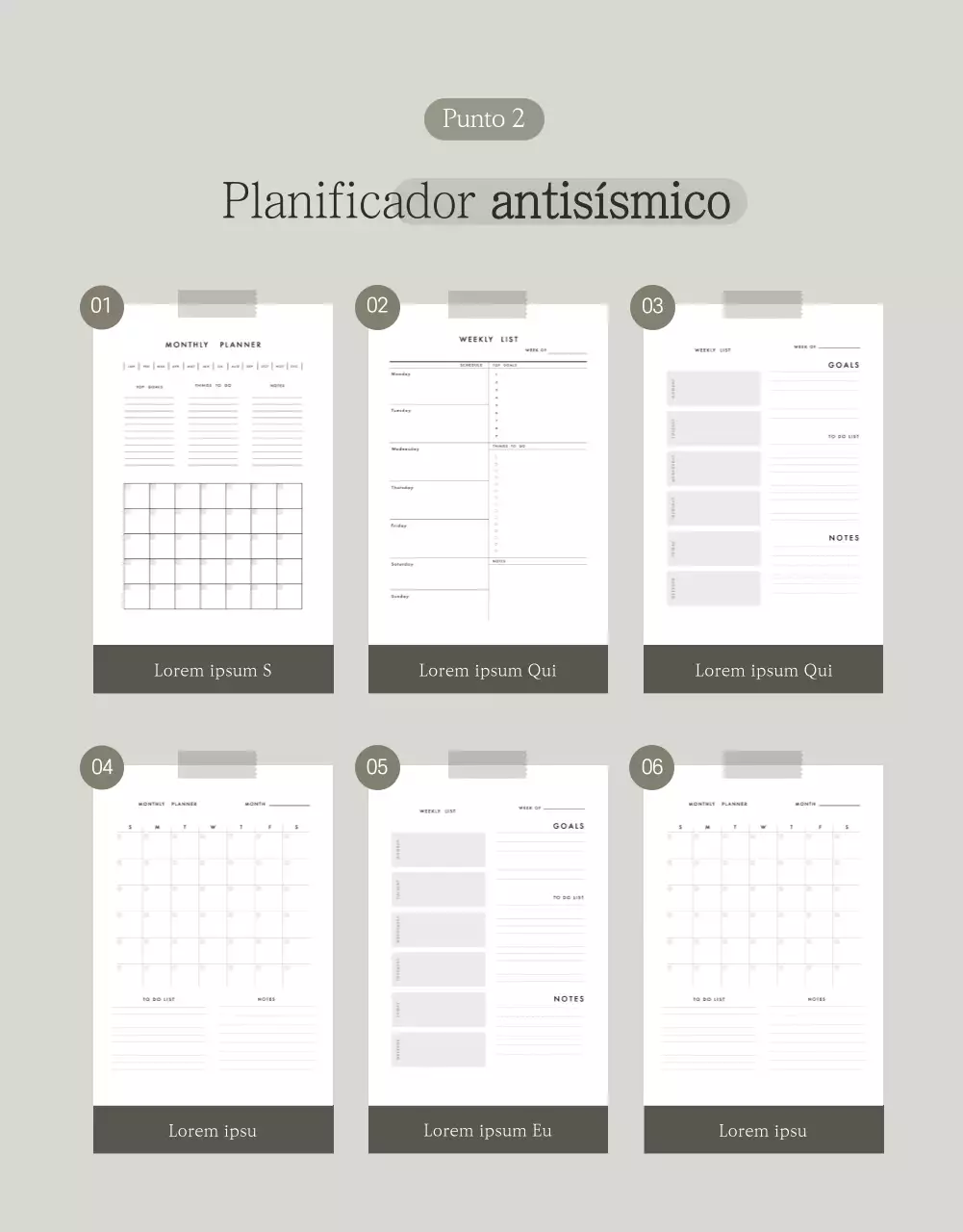 Vender un planificador de concepto sencillo en gris y blanco