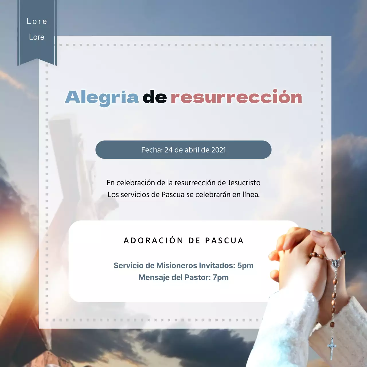 Servicio religioso de Pascua en azul claro