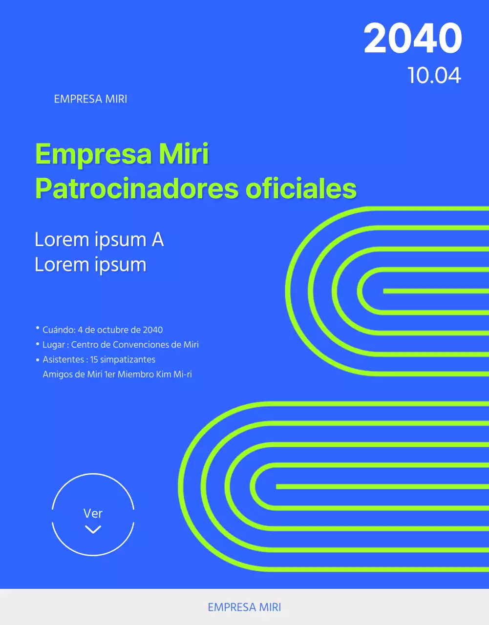 Detalles del anuncio a los aficionados en una viva combinación de colores azul y verde