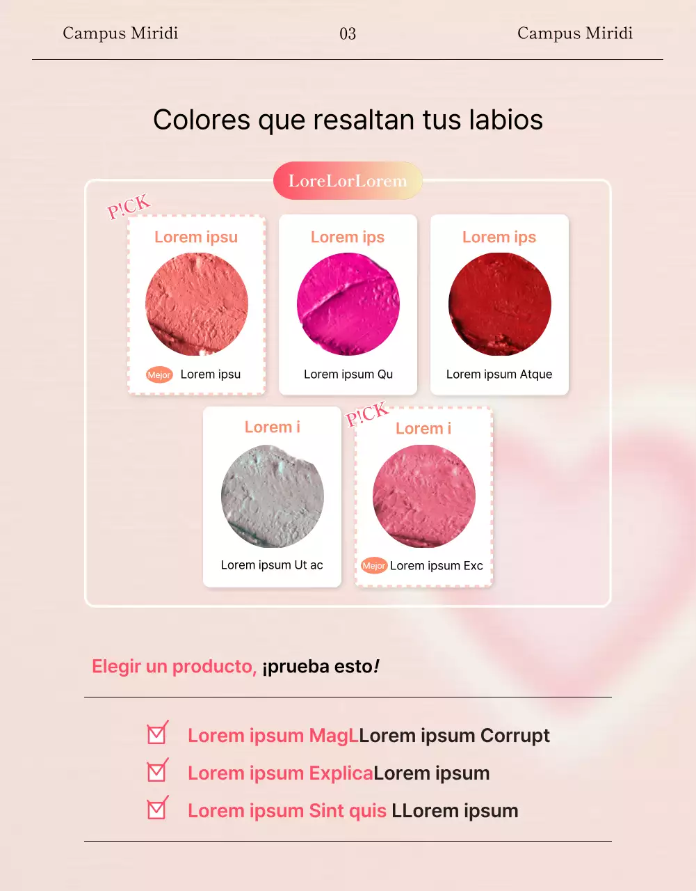 Página de lanzamiento de belleza en la que se destacan modelos de pintalabios rosas y conceptos de Instagram