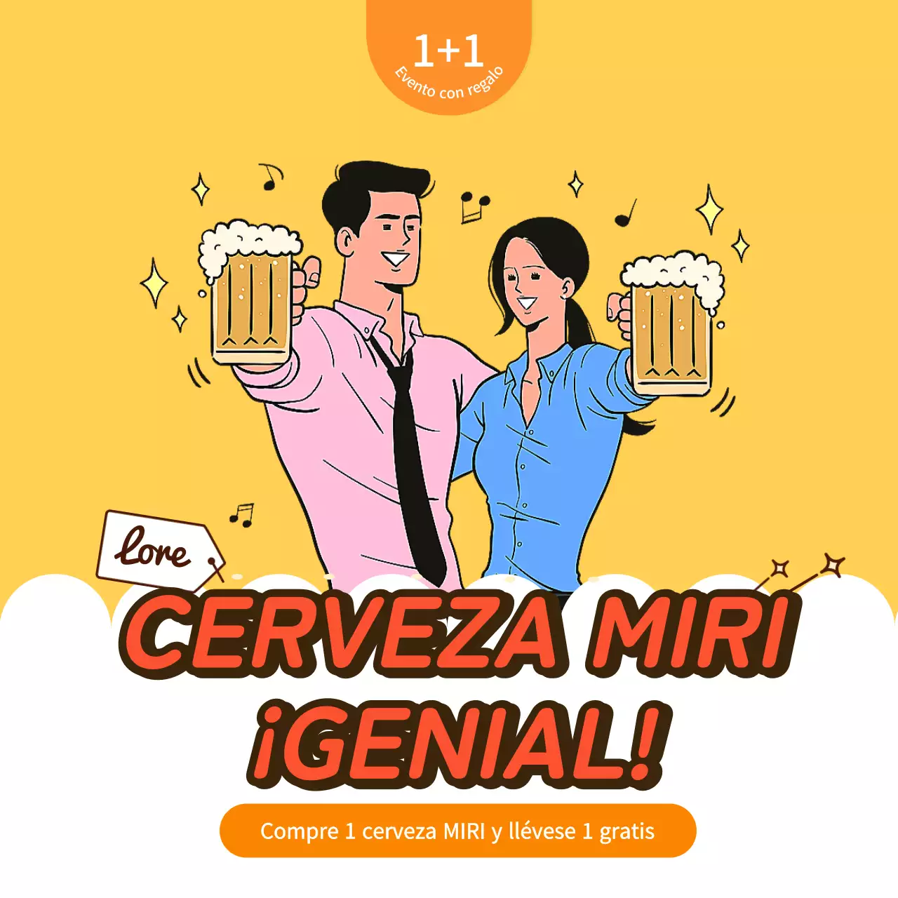 Eventos cerveceros con ilustraciones sobre fondo amarillo