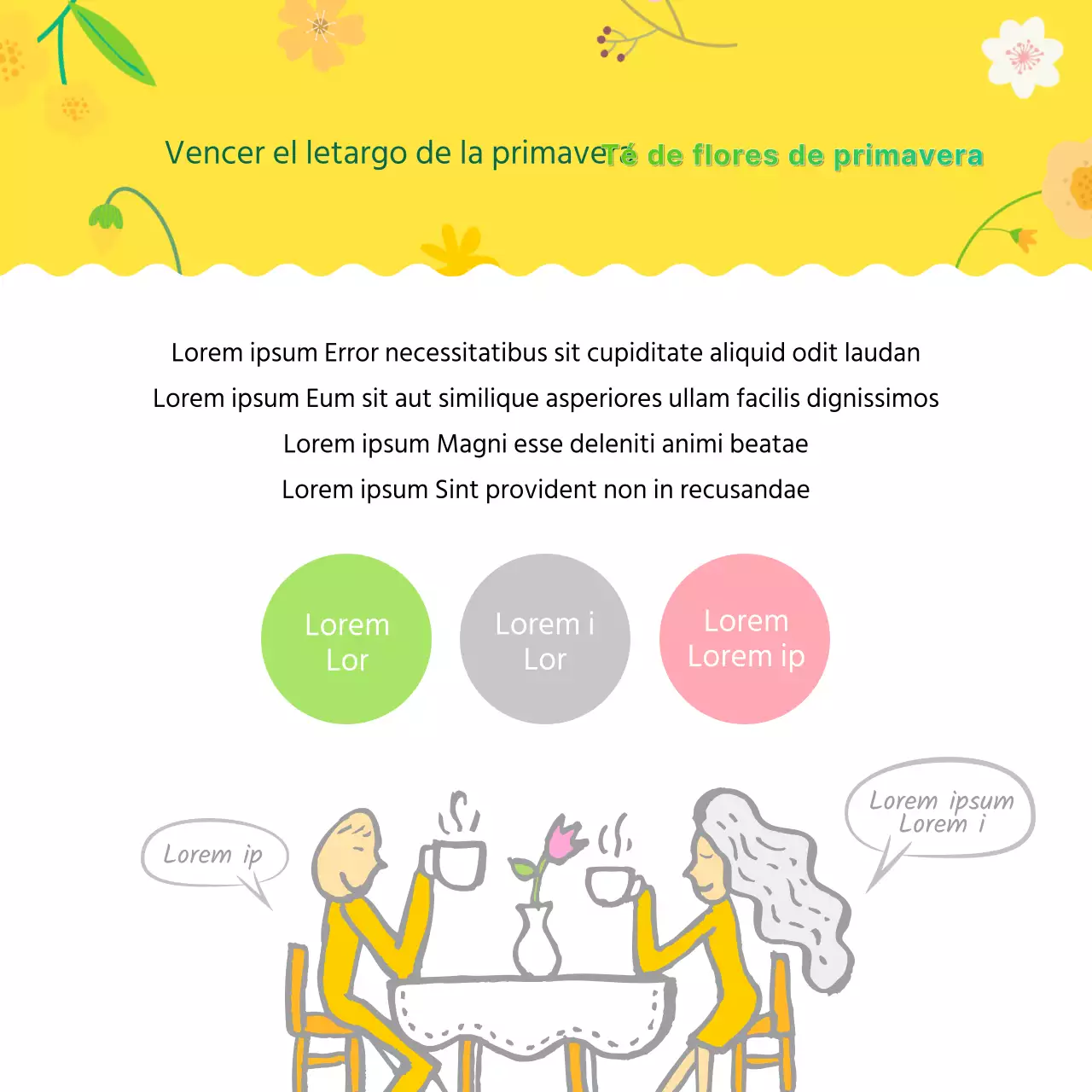 Ilustraciones frescas y amarillas informan sobre los tés de flores de primavera