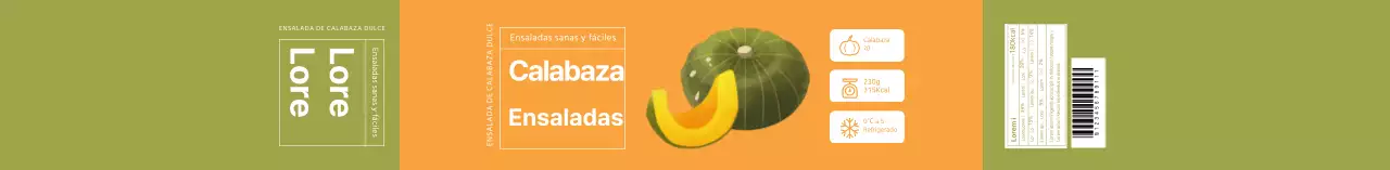 Etiqueta amarilla ilustrada para ensalada de calabaza