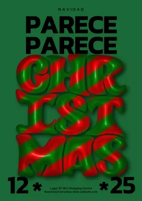 Cartel vertical navideño tridimensional en verde y rojo