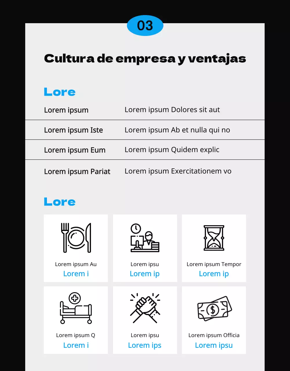 Azul y negro, concepto de folleto sencillo y limpio para la contratación de becarios