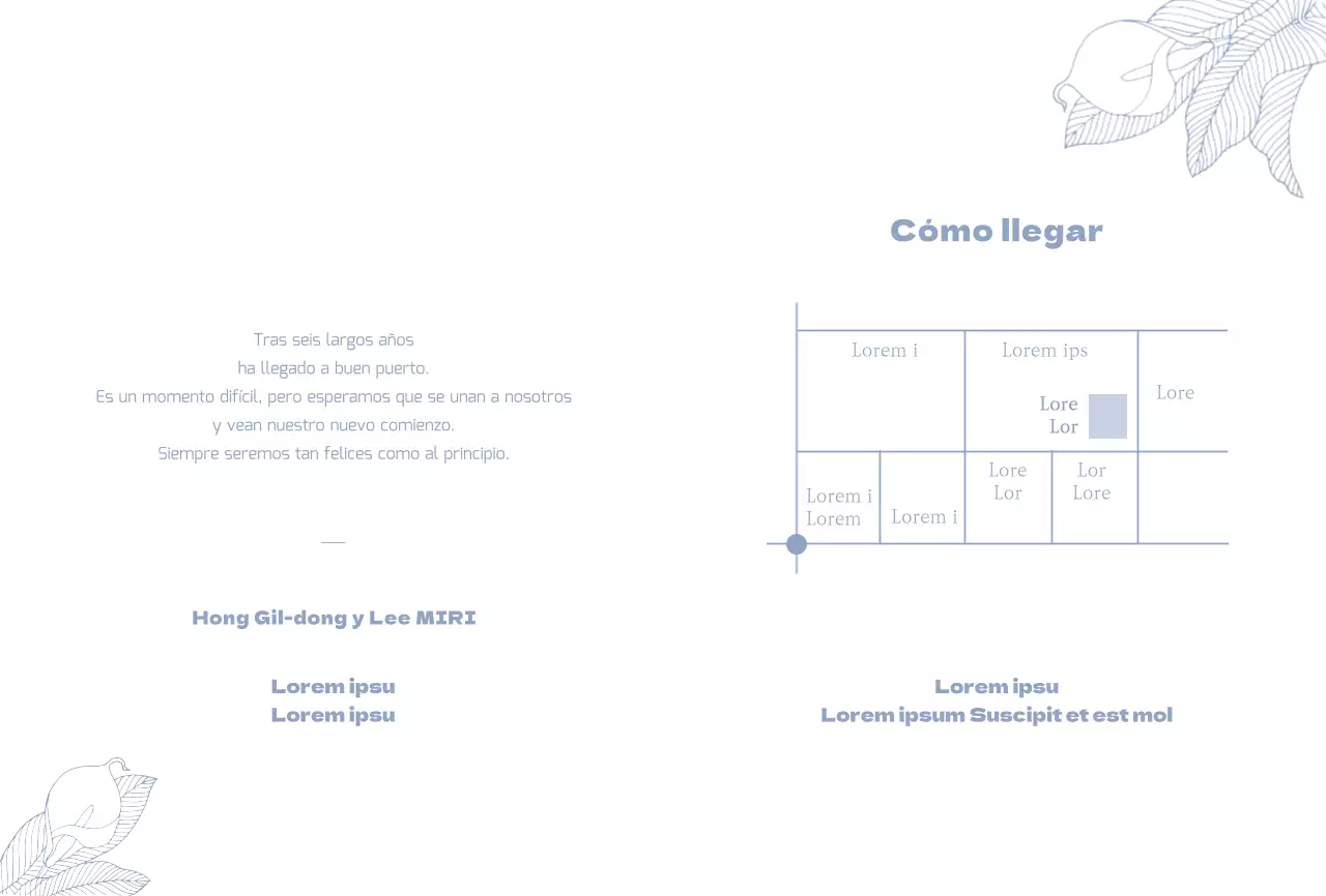 Invitación de boda limpia con ilustraciones en azul claro