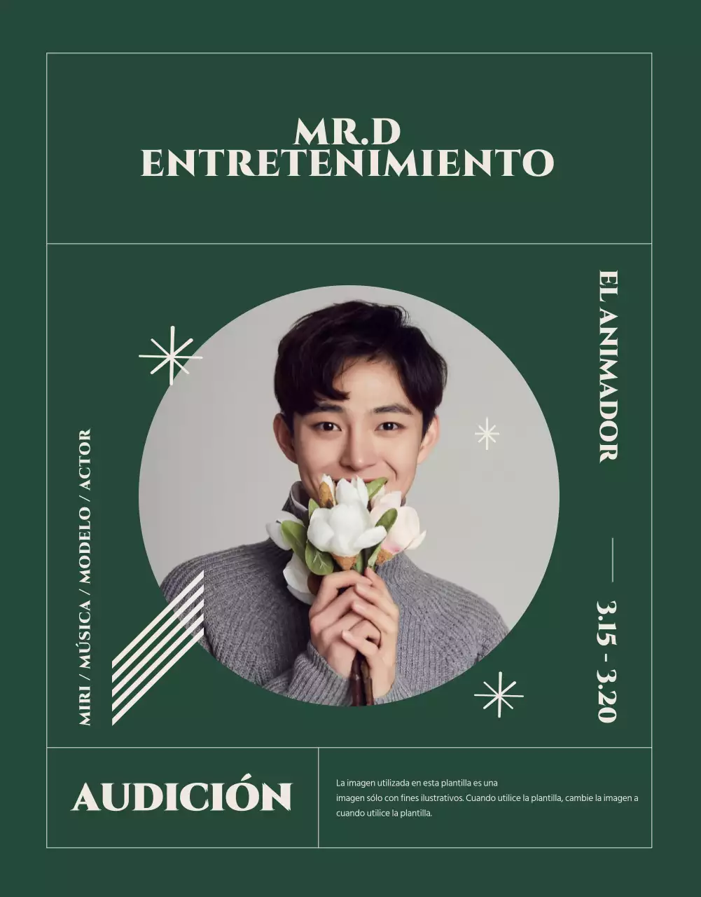 Anuncio de audición limpio, verde y beige