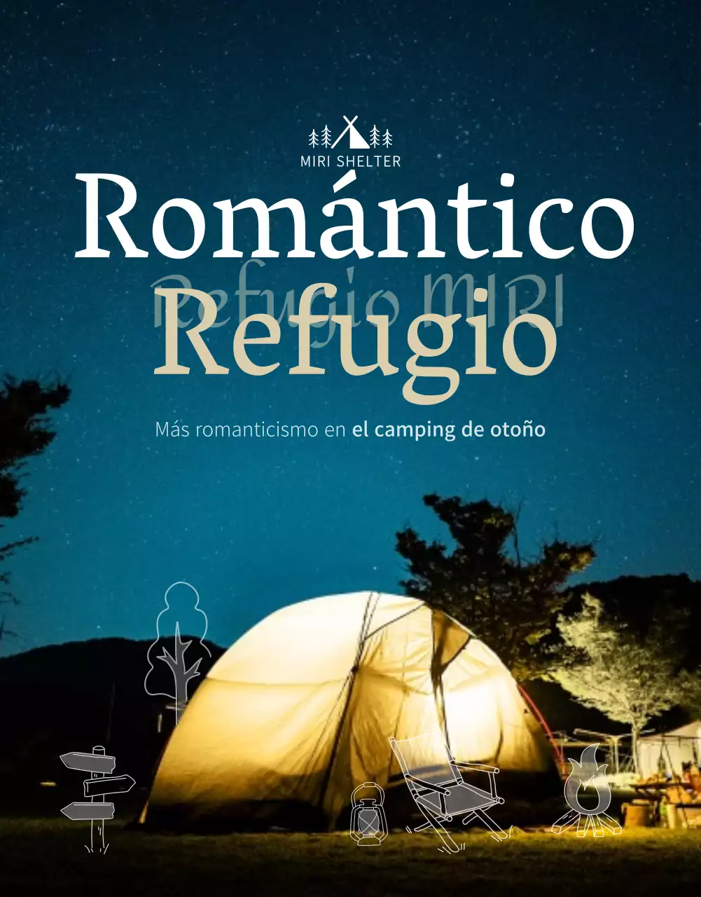 Concepto de camping emocional en azul marino y beige