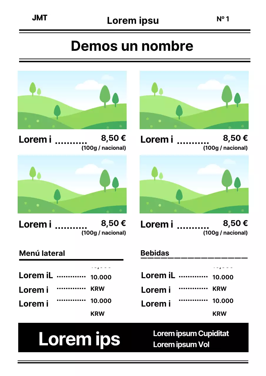 Mockup de tablero de menú sencillo